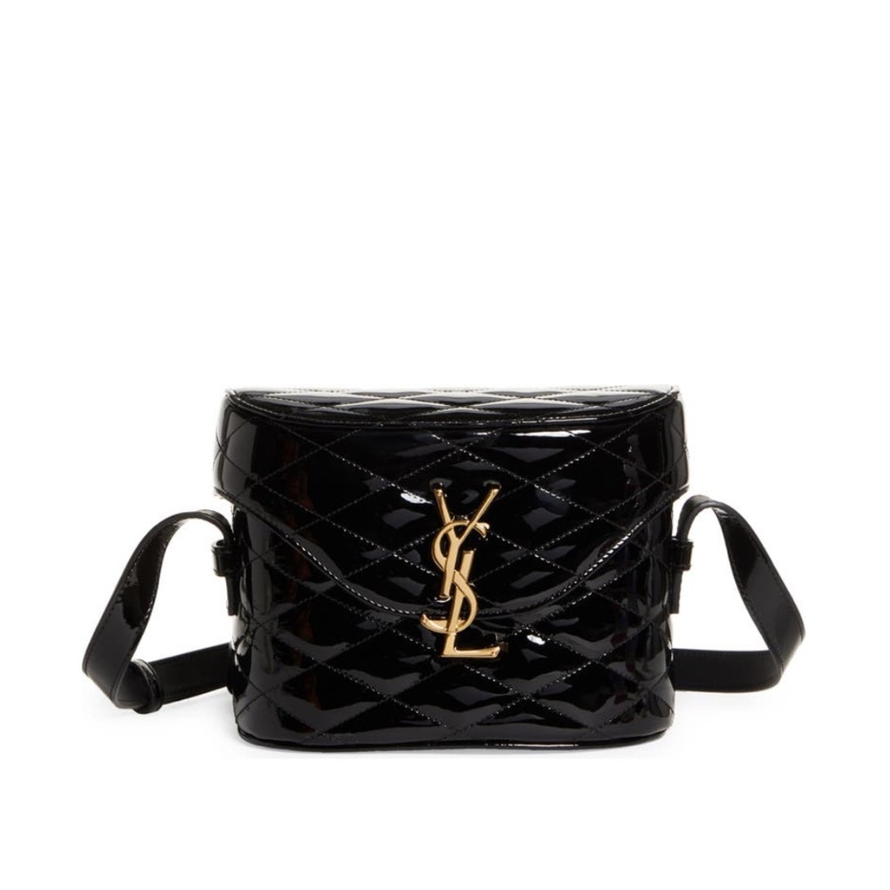 NWT Saint Laurent logo quilted patent leather camera crossbody bag